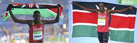 Olympic champions Conseslus Kipruto  and  Faith Kipyegong