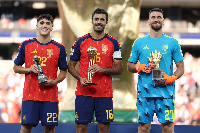 L-R: Pau Cubarsi, Rodri and Unai Simon won individual awards at the Mundial