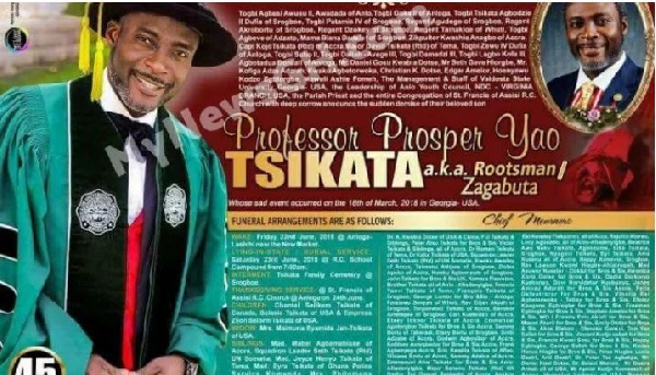 Funeral poster of the late Professor Prosper Yao Tsikata