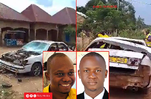 Vandalized cars are seen following clashes between rival supporters, Inset incumbet MP(L) and rival