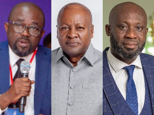 L-R: Kurt Okraku, President Mahama and George Afriyie are involved in GFA's third term conversation