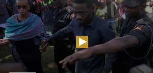 Bobi Wine of NUP arrives with his wife to cast their vote
