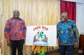 Vice President Mahamudu Bawumia (left) and President Akufo-Addo (right) during Free SHS launch