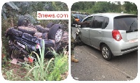 [L-R] The second car for the veep lying upside down in the bush and the saloon car that rammed it
