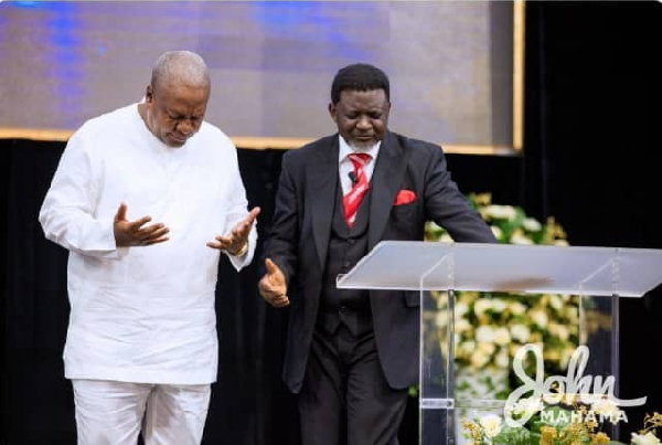 President Mahama [L] and Archbishop Charles Agyinasare