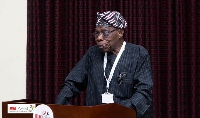 Olusegun Obasanjo addressing the audience at the event