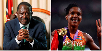 Former Prime Minister Raila Odinga (L) and Olympic champion Faith Kipyegon