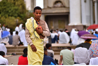 An Ethiopian Orthodox Christian worshipper takes part in prayers during Good Friday in Addis Ababa