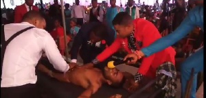 The young man could not stand on his feet until he was touched by Angel Obinim.