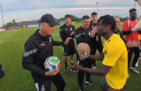 Black Stars head coach Carlos Queiroz (with the ball) entetained the squad with dance moves
