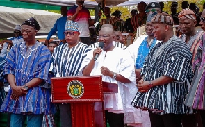 The vice president speaking at the outdoor ceremony of the new Overlord of Gonja