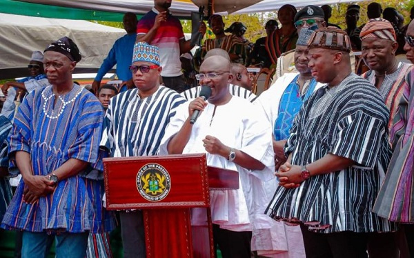 The vice president speaking at the outdoor ceremony of the new Overlord of Gonja