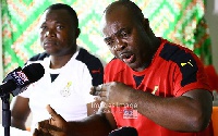 Incoming Sports Minister Isaac Asiamah and the Communications director of GFA Saanie Daara