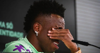 Vinicius Jr cries while talking about racism during a press conference in 2024