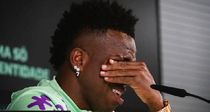 Vinicius Jr cries while talking about racism during a press conference in 2024