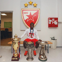 Osman Bukari with the trophies won by his club in the 2023/2024 season