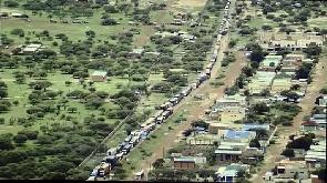 Convoy of trucks transporting the goods to Niger