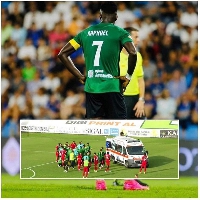 Former Black Stars striker, Raphael Dwamena after collapsing on a pitch