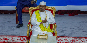 Chad's President and junta leader Mahamat Idriss Deby looks on during his inauguration