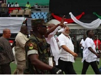 former President Jerry John Rawlings' arrival at the NDC campaign launch in Cape Coast.