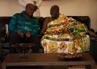 John Mahama [left] in a chat with Asantehene Otumfuo Osei Tutu