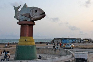 This artwork was designed and mounted by JAY Mensah at Sekondi's European town roundabout