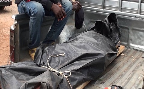 Body of the deceased wrapped in rubber bag