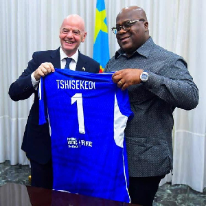 Gianni Infantino all smiles after meeting DR Congo President Tshisekedi