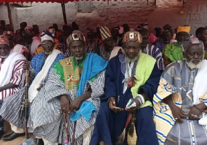 The Overlord of the Mamprugu and other councils at a press conference at the forecourt of his palace