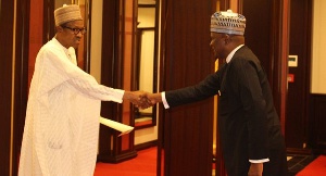 Rashid Bawa in a handshake with Buhari, Nigeria's president