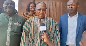 Deputy Minister of Education, Dr. Clement Apaak being interviewed by the media