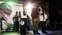 President Mahama with Amandzeba and one other on stage