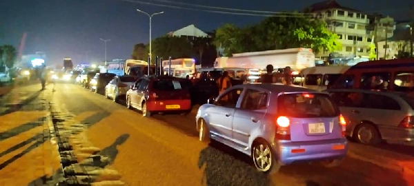 Residents and travellers faced a traffic jam on the stretch following a heavy downpour