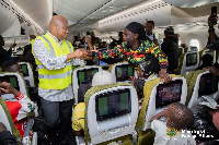 Samuel Okudzeto Ablakwa with some of the Ghanaians who were repatriated from South Africa.