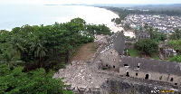 An aerial view of Fort Groot-Friedrichburg at Ahanta West