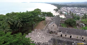 An aerial view of Fort Groot-Friedrichburg at Ahanta West