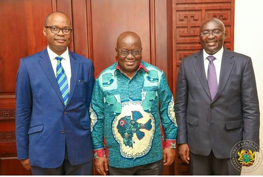 President Akufo-Addo with the new BoG Governor and Dr Bawumia