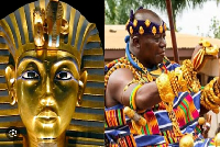 A collage of ancient Egyptian King Tutankhamen (L) and  Asantehene Otumfuo Osei Tutu II (R)