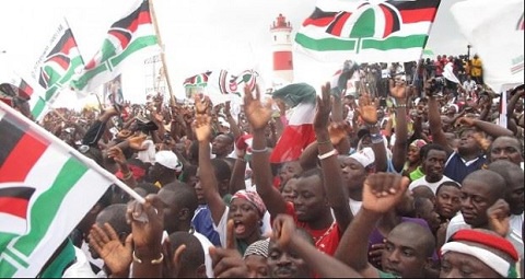 This picture shows some NDC supporters cheering executives during a rally