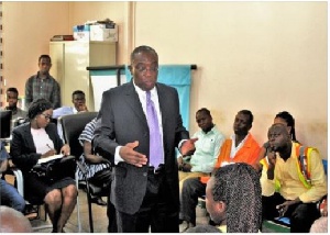 The DVLA Boss, Mr Kwasi Agyeman Busia, addressing the staff of the Tema Office