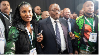 South Africa's former President Jacob Zuma arrives with his daughter and member of uMkhonto weSizwe