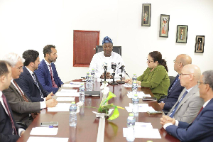 Mahama Ayariga addressing the Moroccan Ambassador and her delegation