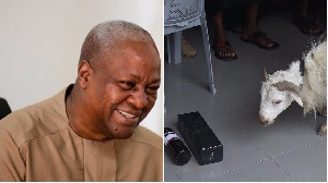 President Mahama and the ram donated to him for his victory celebration