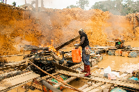 A photo showing task force members burning mining equipments on river bodies