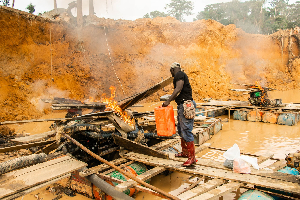 A photo showing task force members burning mining equipments on river bodies