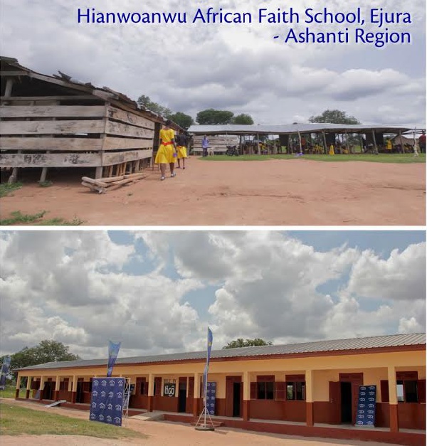 Hiawoanwu African Faith Basic School, before and after construction