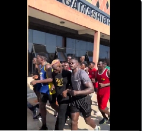 Freezy Macbones training at the Bukom Boxing Arena with other boxers