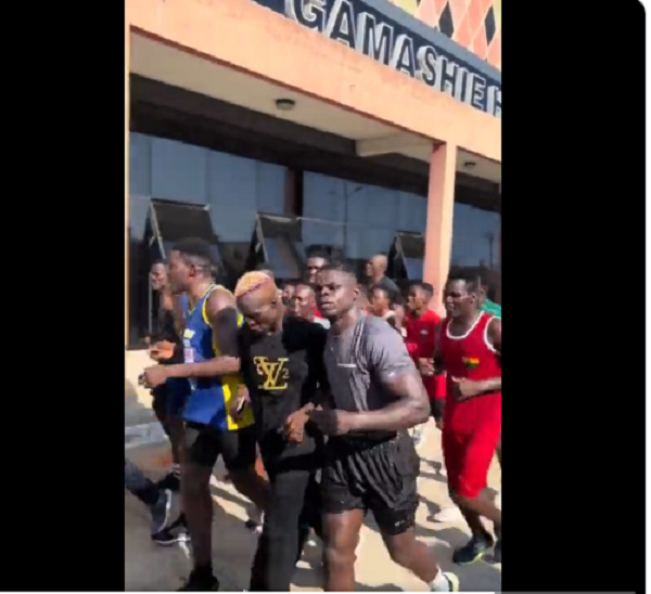 Freezy Macbones training at the Bukom Boxing Arena with other boxers