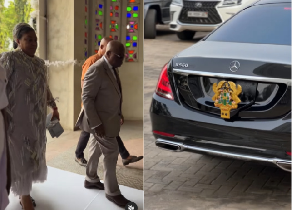 Akufo-Addo and Rebecca arrive for the chruch service in Accra