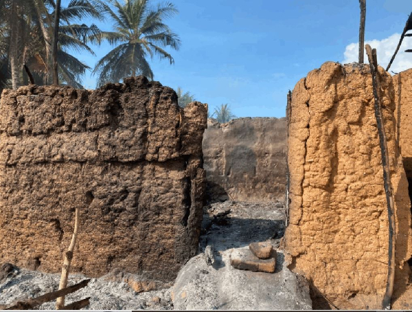 Some houses that have been destroyed in Ahanta West chieftaincy clash